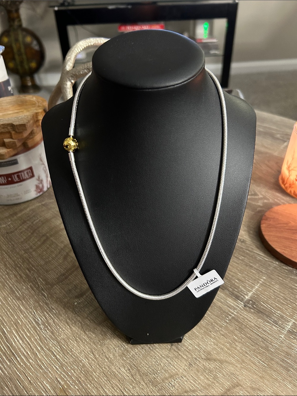Pandora Silver Snake Chain Necklace with Gold Accent
